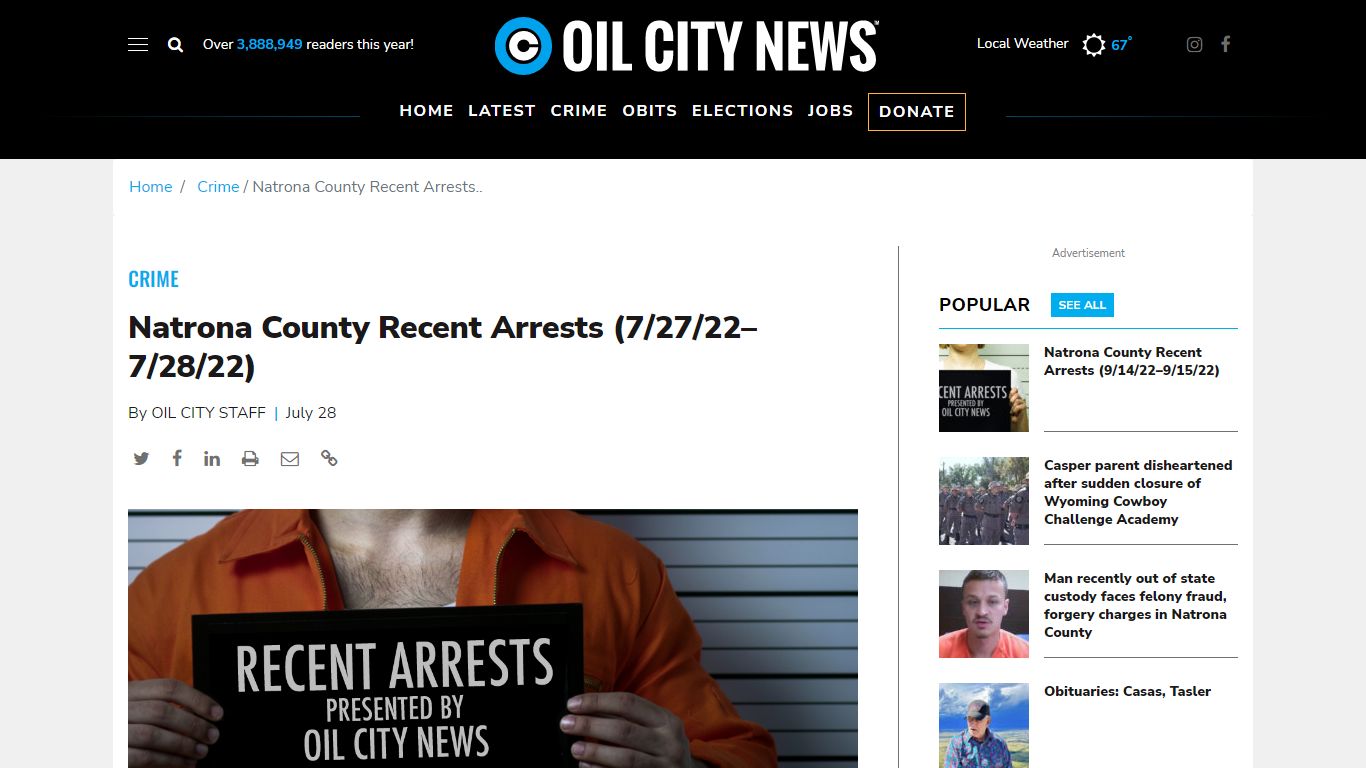 Natrona County Recent Arrests (7/27/22–7/28/22)